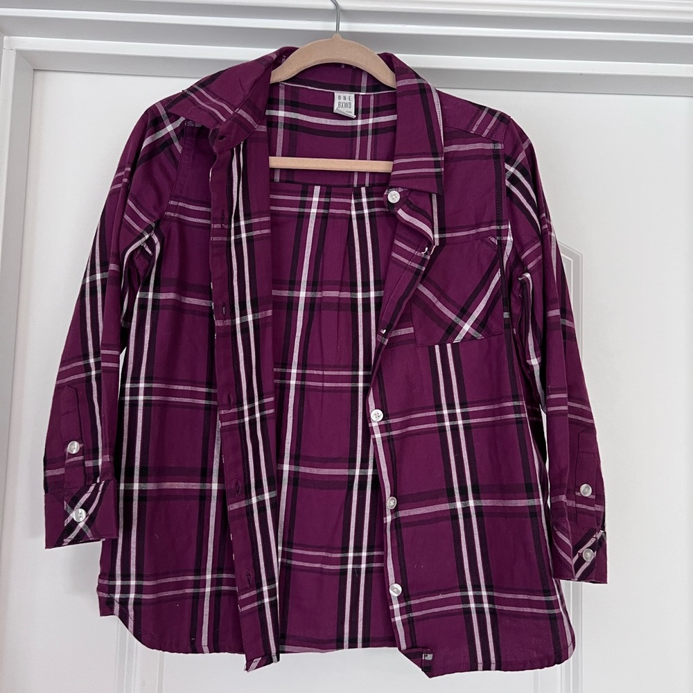 One bxwd little girl plaid long sleeve top with collar size 6